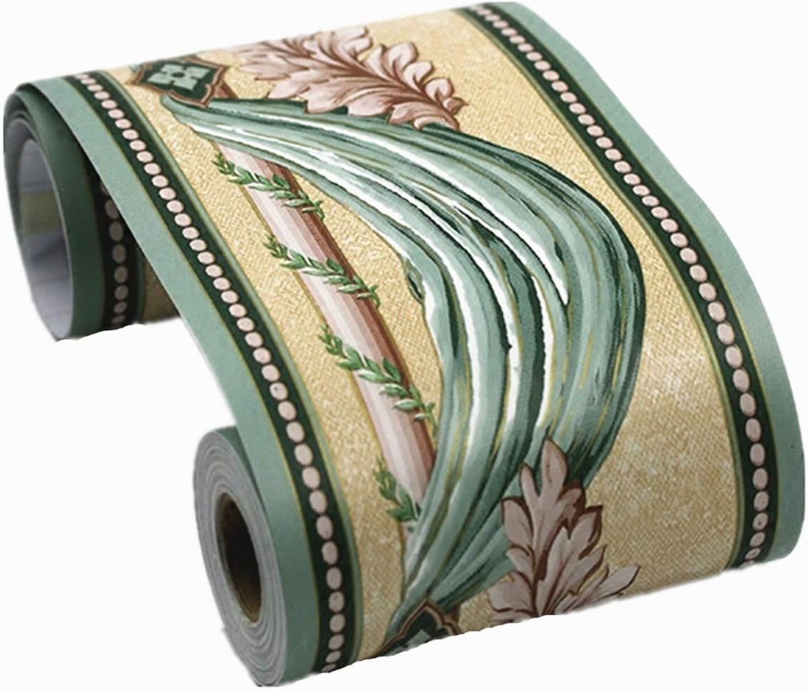 Amhao Oval Pattern Decorative Wallpaper Border Waterproof PVC for Wall Decor Covering Bedroom Window Kitchen Sticker (Green)