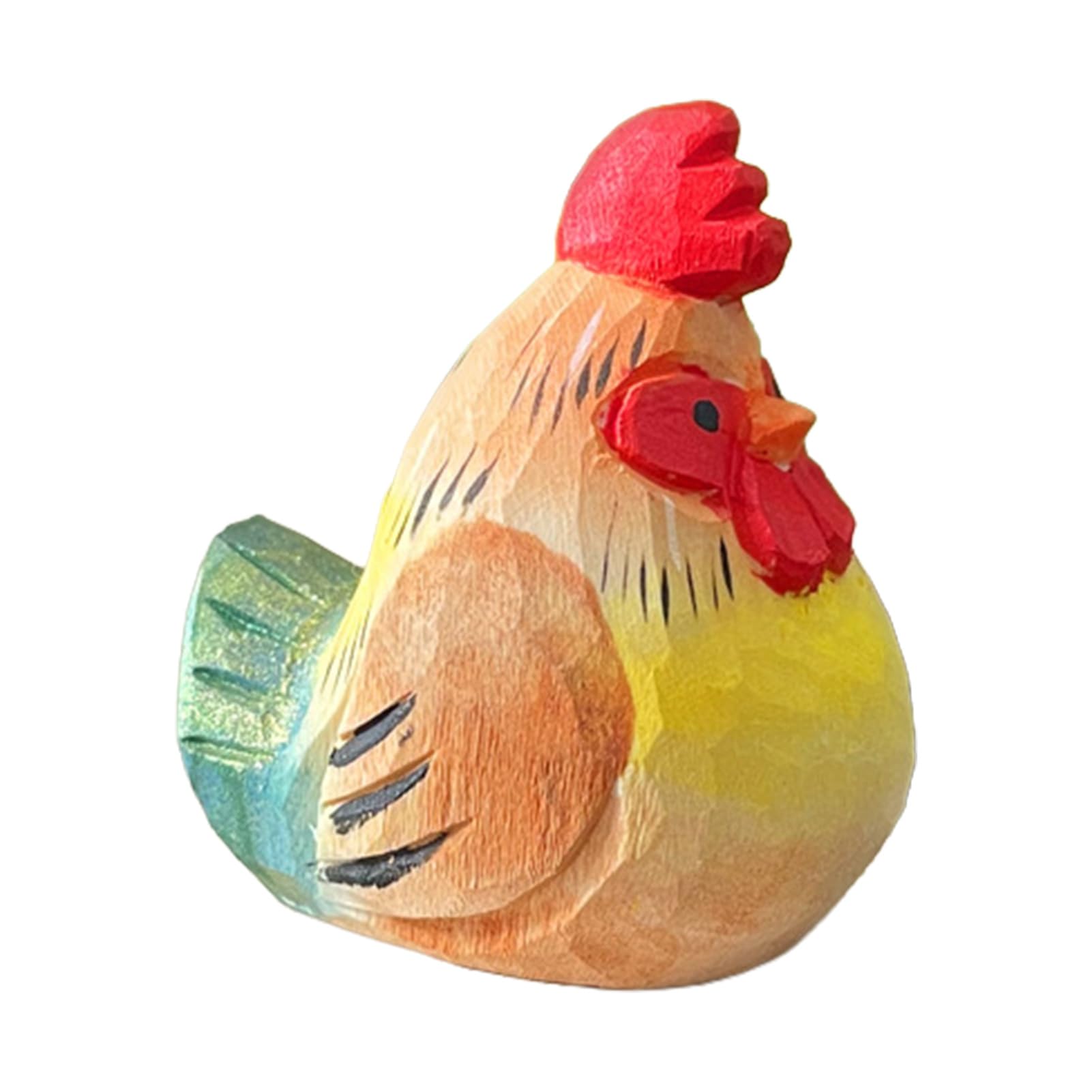 pidodou Hand-Carved Wooden Rooster Figurine, Rustic Farmhouse Chicken Animal Statue, Decor Ornament for Shelf Desk Kitchen & Gift Giving B Onesize