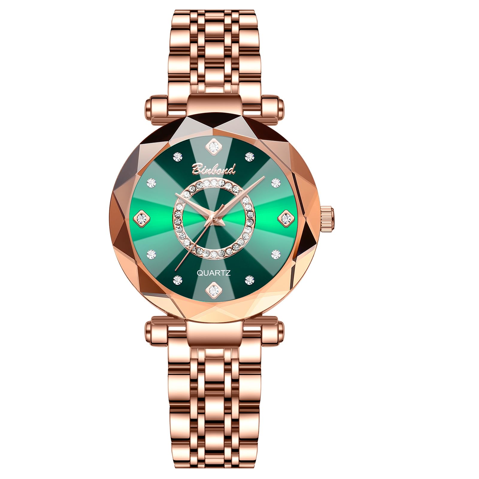 JewelryWe Damenuhr Klein Edelstahl Uhr 30m Wasserdicht Analog Quarz Armbanduhr Damen Schmales Edelstahlarmband Luxus Ultradünne Uhr mit Facettiert Glas & Diamantskala Zifferblatt