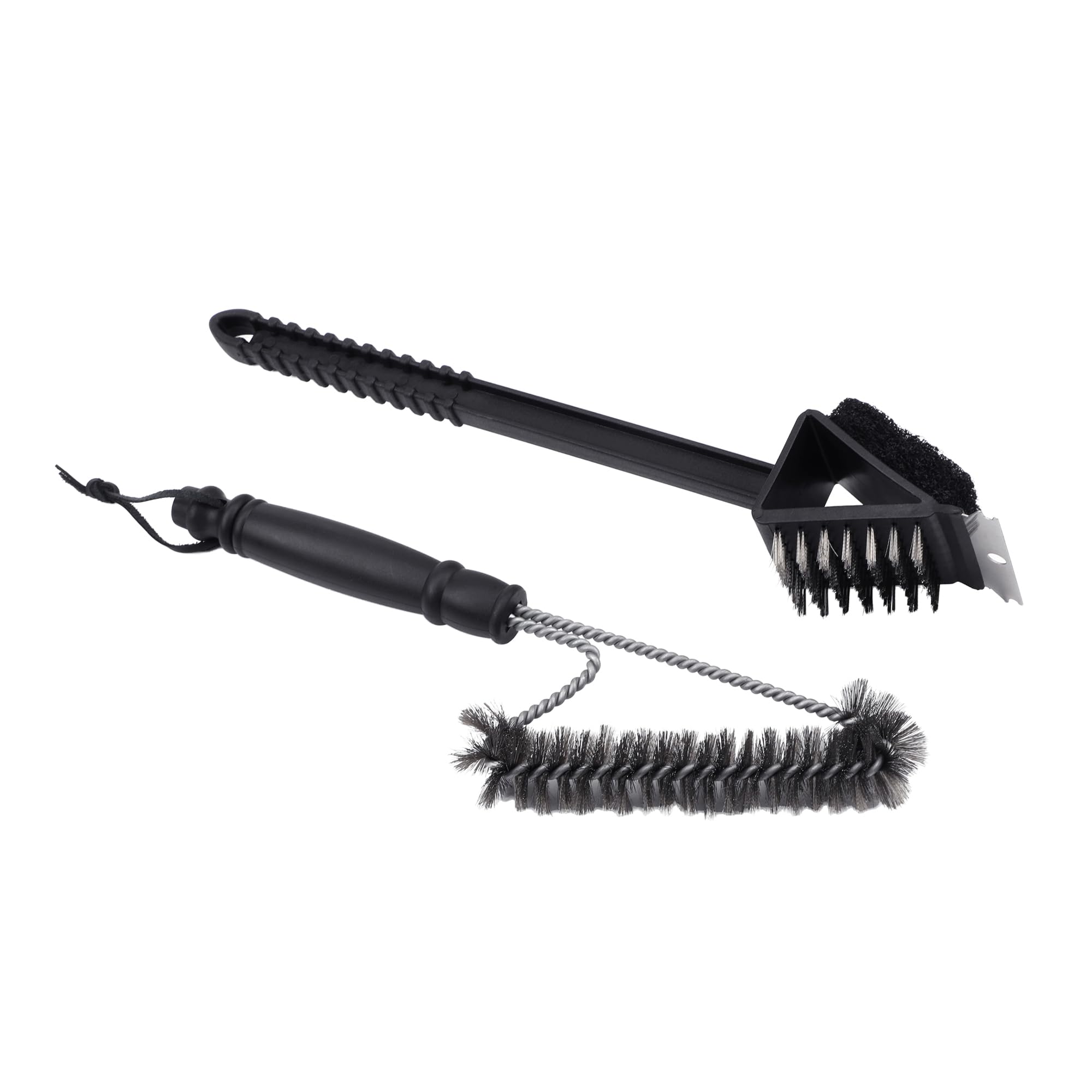 Amig - 2-Piece BBQ Cleaning Accessory Kit AM23 - Stainless Steel Brush 201 + Scrubber + Polypropylene Handle - 37 x 6 cm - For Grill Maintenance