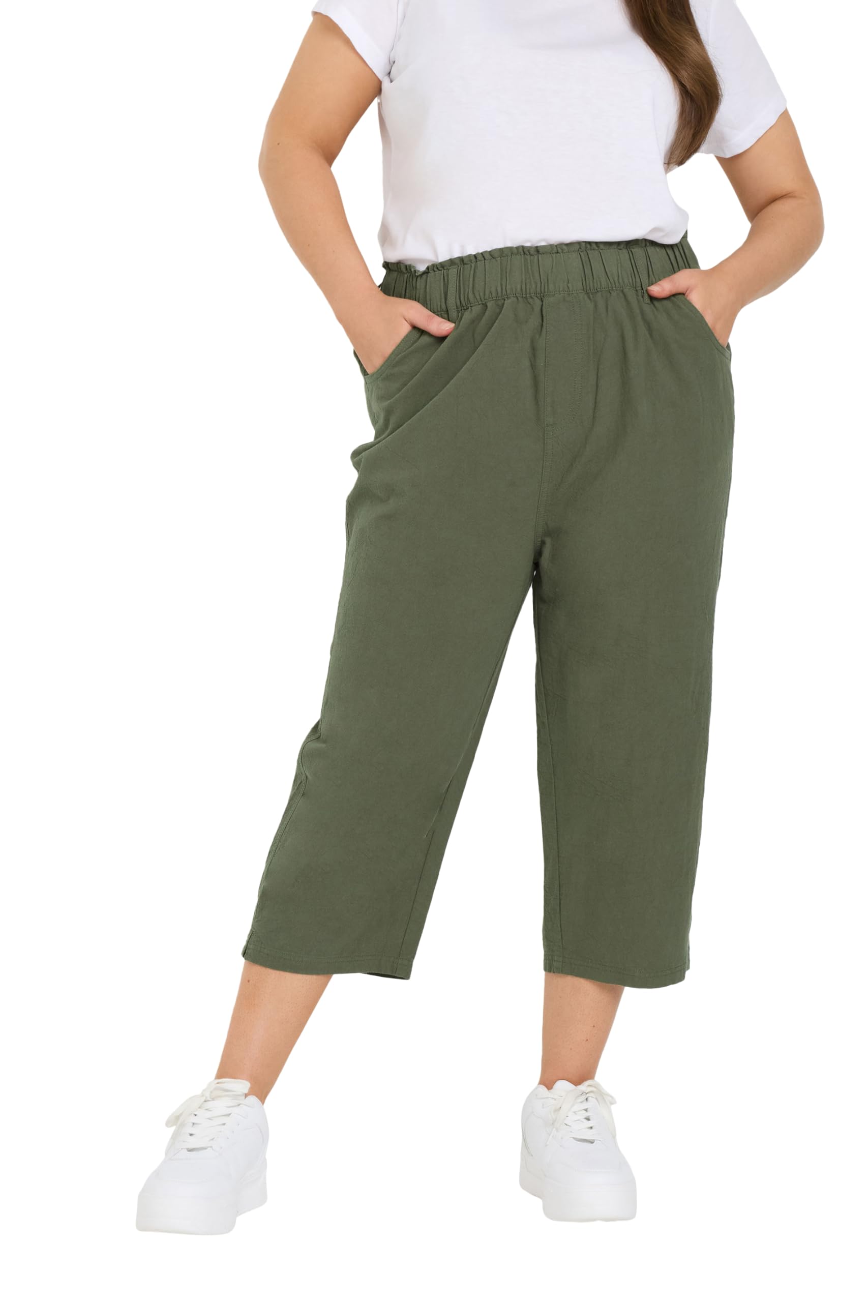 Yours Curve Womens Plus Size Cropped Pants Dark Olive 10