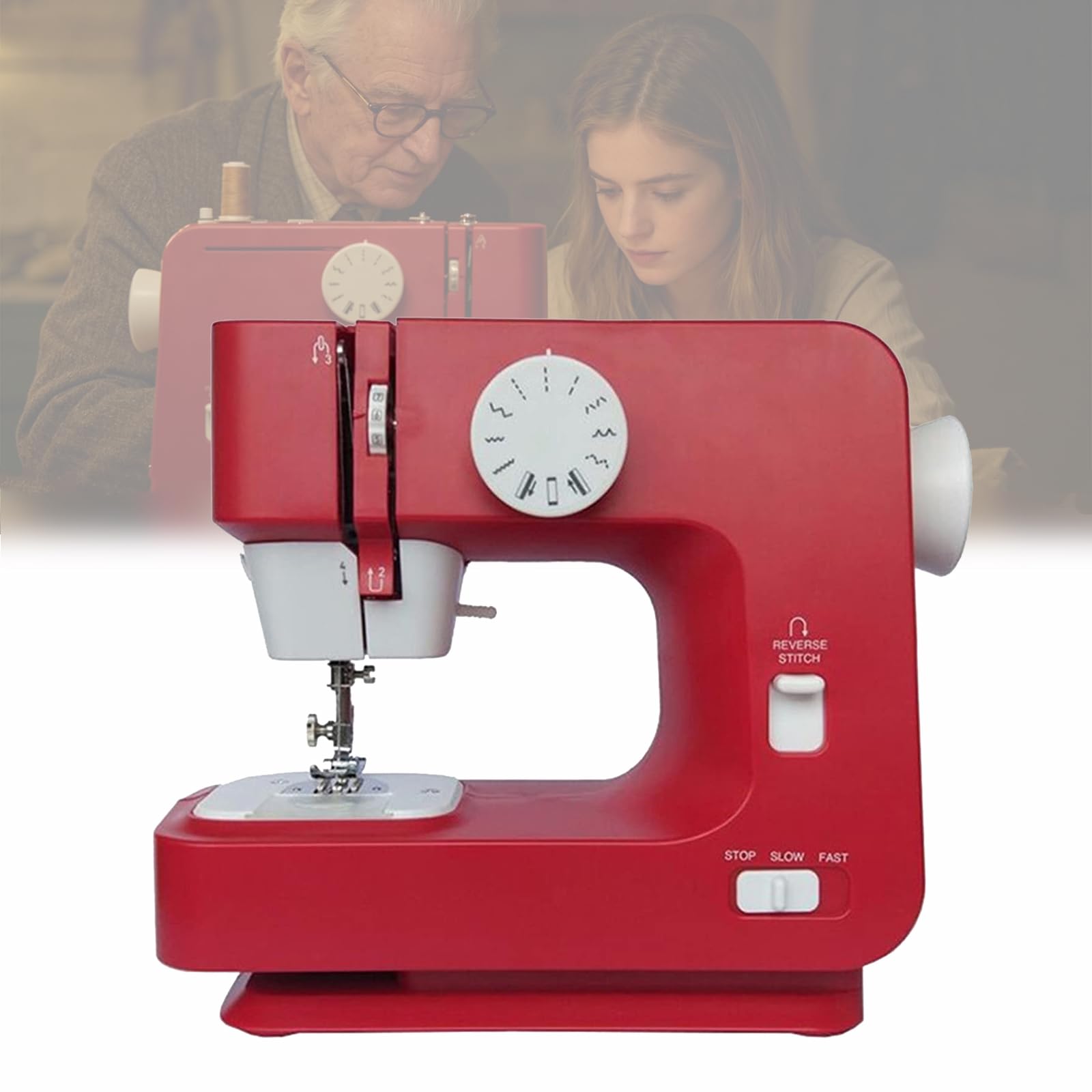 Máquina de Coser Portátil, Máquina de Coser Eléctrica con 12 Puntadas Incorporadas, Ojal de 4 Pasos, Puntada Reversa y Luz LED, Máquina de Coser Compacta para el Hogar para Reparación de Ropa y Manual