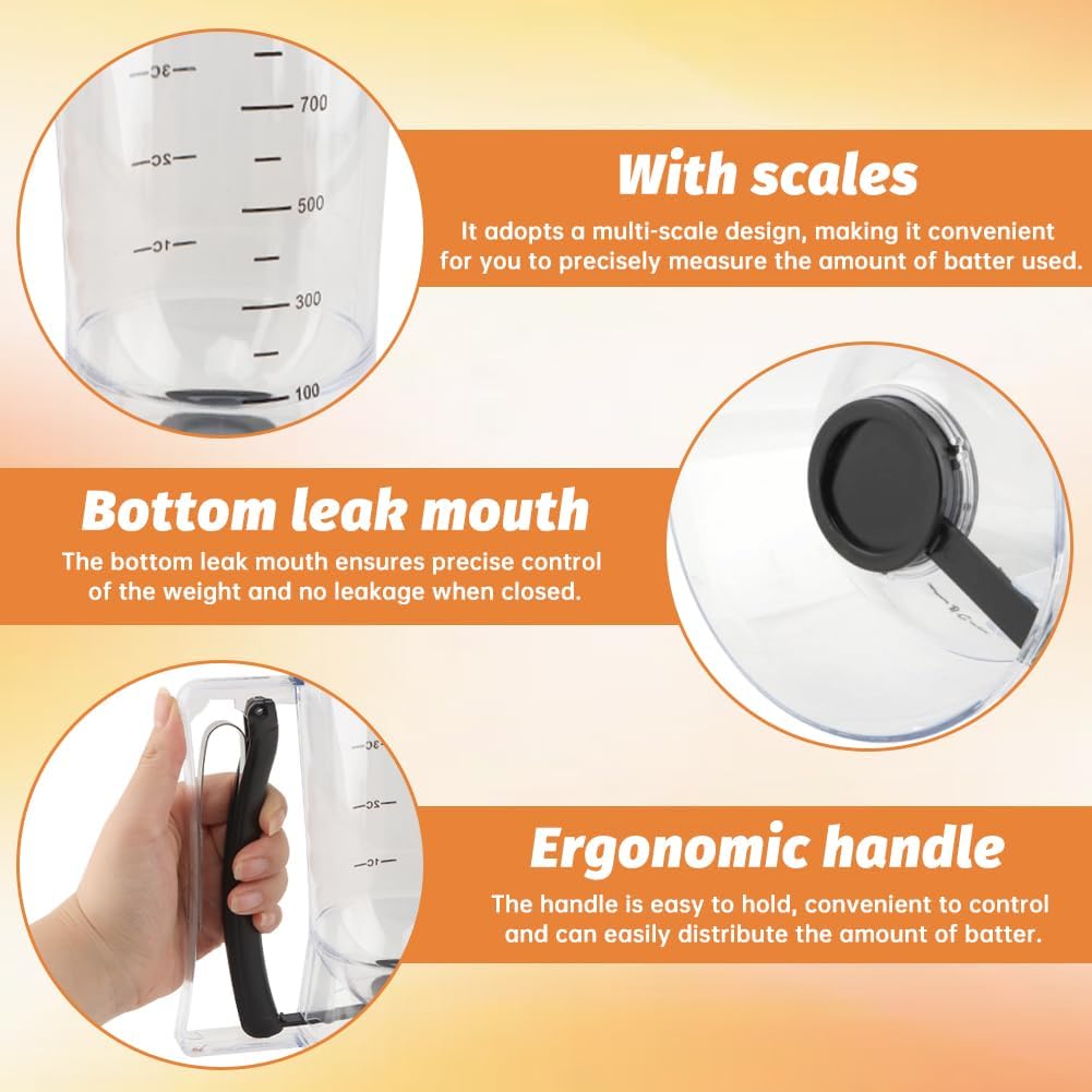 4 Cup Pancake Batter Dispenser with Cupcake Scoop Batters Dispenser,Pancake Waffl Mix Dispenser with Squeeze Handle & Measuring Marks,for Cupcake,Muffins, Crepes & Cupcakes(black)