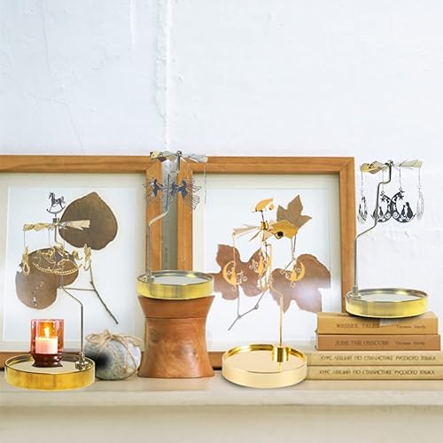 Miniatura 6 de oAutoSjy Portavelas giratorio con ángeles giratorios para velas de té, bandeja redonda de acero inoxidable, soporte magnético para candelabros,