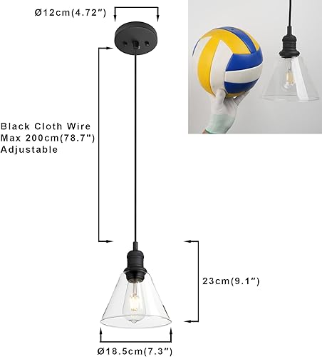 Miniatura 2 de Yosoan Lámpara colgante Edison vintage de 1 luz, mini embudo de montaje semiempotrado, pantalla de vidrio transparente acampanada para cocina, baño,