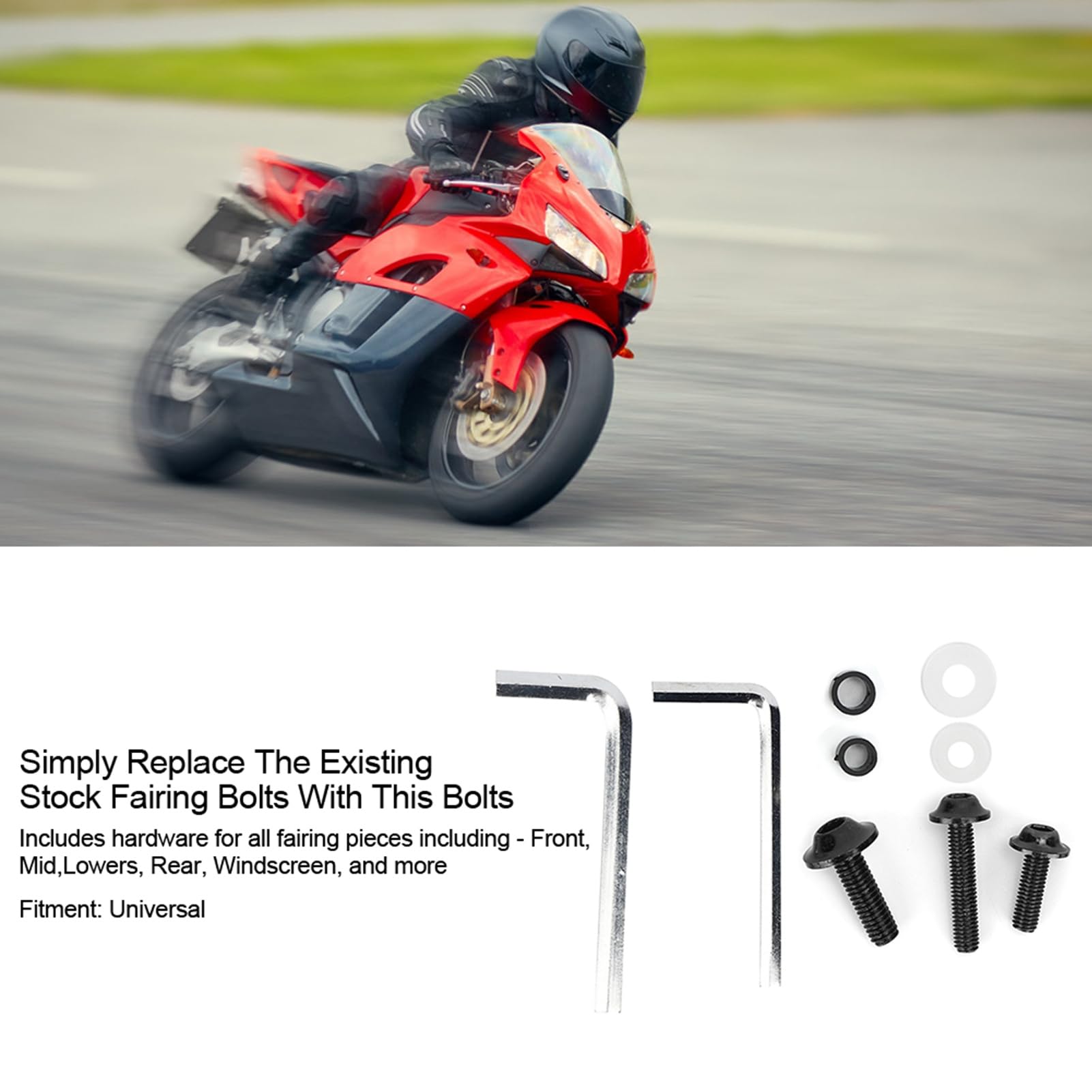 Kit de tornillos para carenado de motocicleta, Juego de pernos en acero inoxidable negro con herramientas, 158 piezas para mantenimiento y modificación de motos, Set completo para DIY