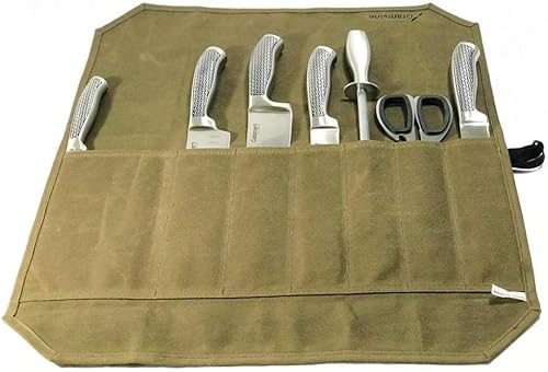 Miniatura 3 de Rollo de cuchillo de chef profesional, organizador de cuchillos de lona encerada, envoltura de bolsa culinaria, almacenamiento de bolsa de rollo de