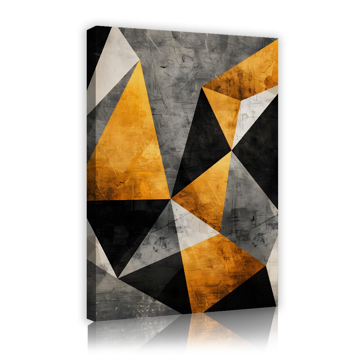 TOANGWALL Gold Grey Black Canvas Wall Art Geometric Triangle Abstract Prism Painting Textured Graphic Illustration Poster Artwork For Corridor Entryway Staircase Decor 50x75cm