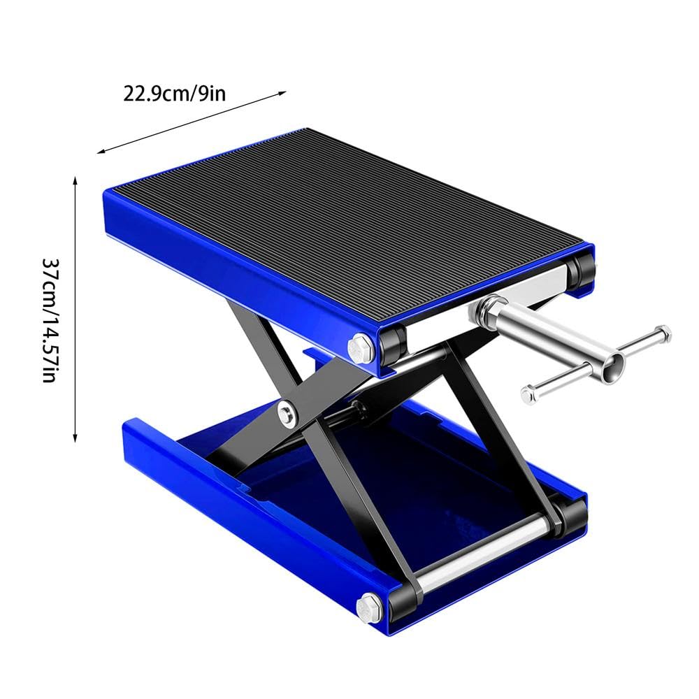 cric per auto cavalletti auto Sollevatore per moto 1100 libbre Sollevatore per riparazione moto Jack in acciaio ATV a forbice a ponte largo(Blue)