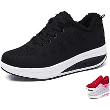 Women's Knitted Mesh Lace-up Walking Shoes Arch Support Breathable Platform Wedge Sneakers Winter Plush Lined Low-top Light Weight Orthotic Sneakers for Plantar Fasciitis