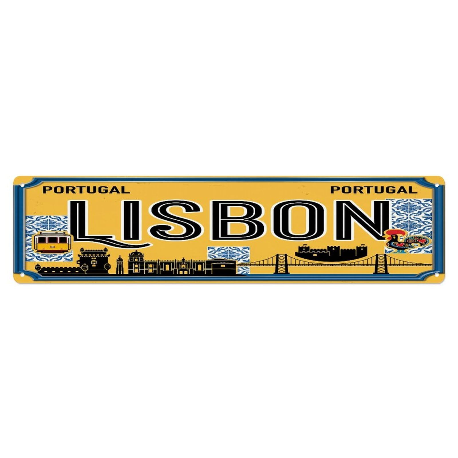 Tgrcjimh Style Metal Tin Sign Vintage Travel Lisbon Portugal Tram Castle