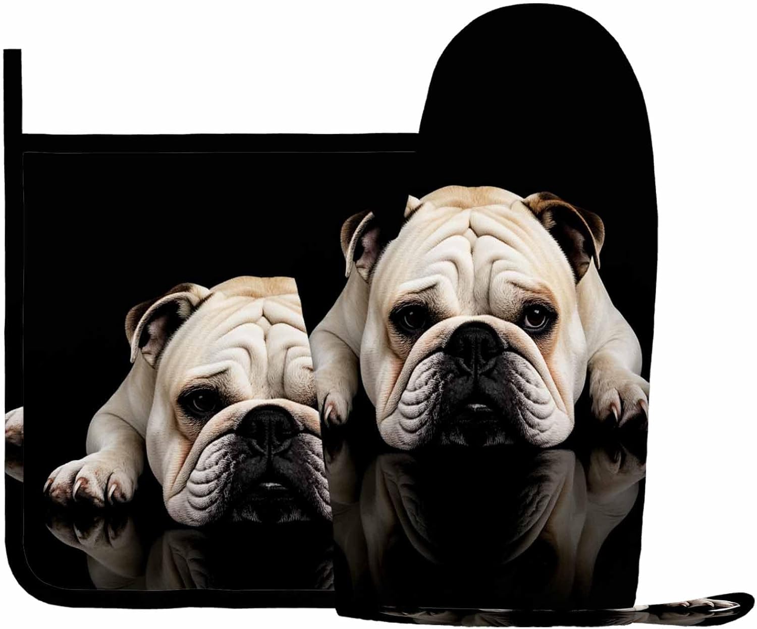 Mxocom Funny Dog Bulldog Oven Mitts and Pot Holders Sets Silicone Heat Resistant Kitchen Oven Gloves Pot Holder for Cooking image 2