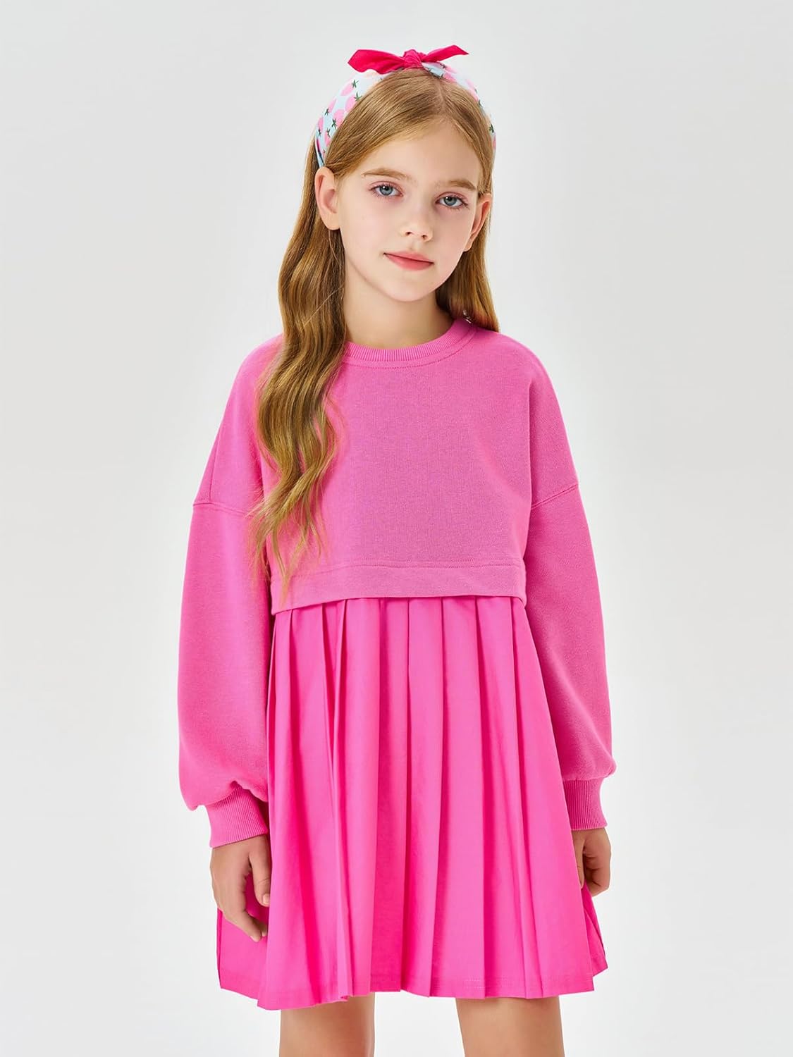 Batermoon Girls Pleated Sweatshirt Dresses Kids Fashion Long Sleeve Crew Neck Mini Dress 5-14 Years - Image 2