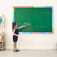Vista 5 de Treela Tablero de anuncios iridiscente de 131 pies, decoración de aula, borde holográfico recto, enrollado, autoadhesivo, tablón de anuncios