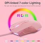 Lomiluskr AJ52 RGB Wired Gaming Mouse, 7 Programmable Buttons, Computer Mice with RGB LED Backlit, 200-4800 DPI Adjustable,for Windows/Mac OS/Linux (Pink)
