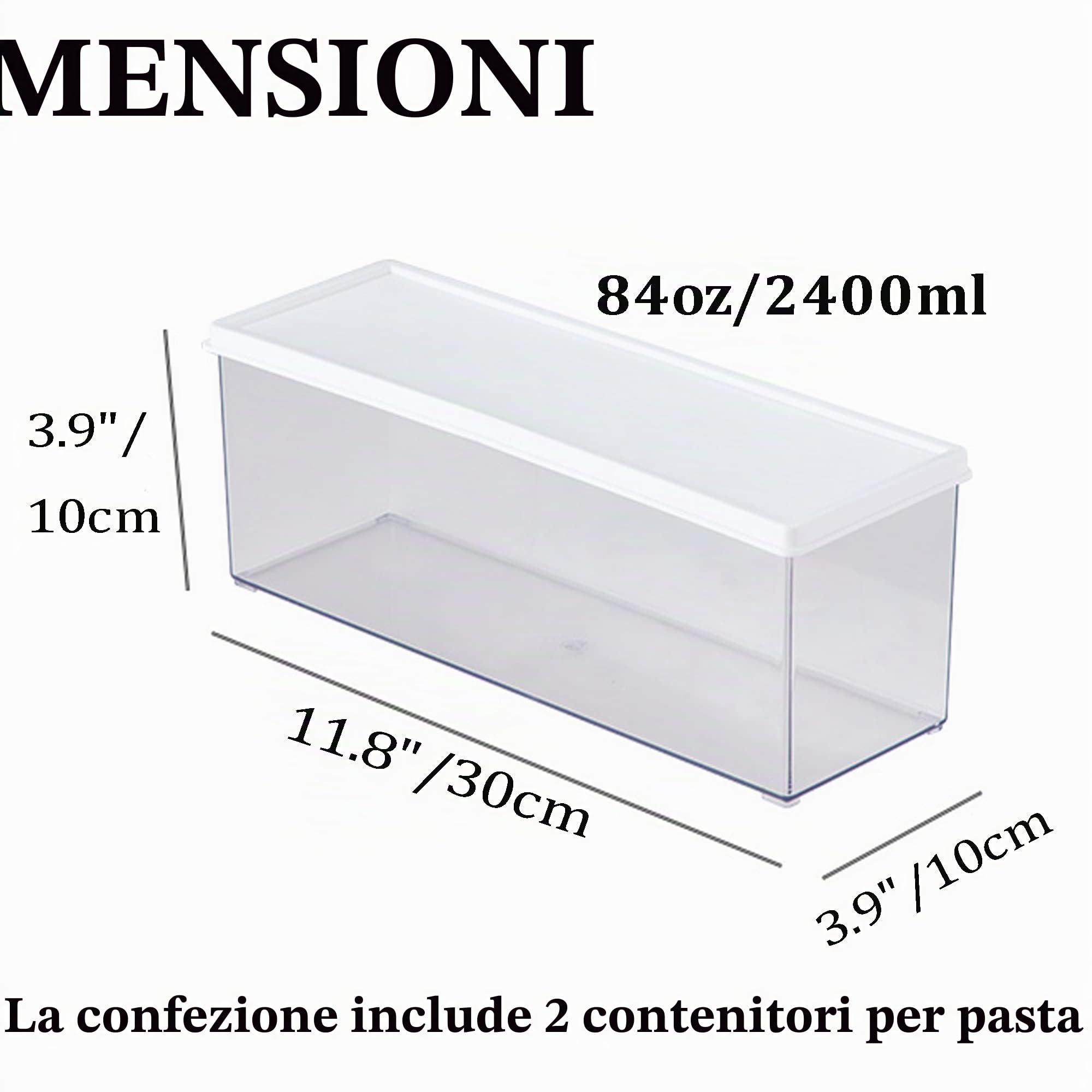 Hanobe Contenitori per pasta per dispensa, grandi contenitori per spaghetti, noodle e lasagne, 2 contenitori rettangolari in grigio trasparente con coperchio di chiusura, cucina, piano di lavoro