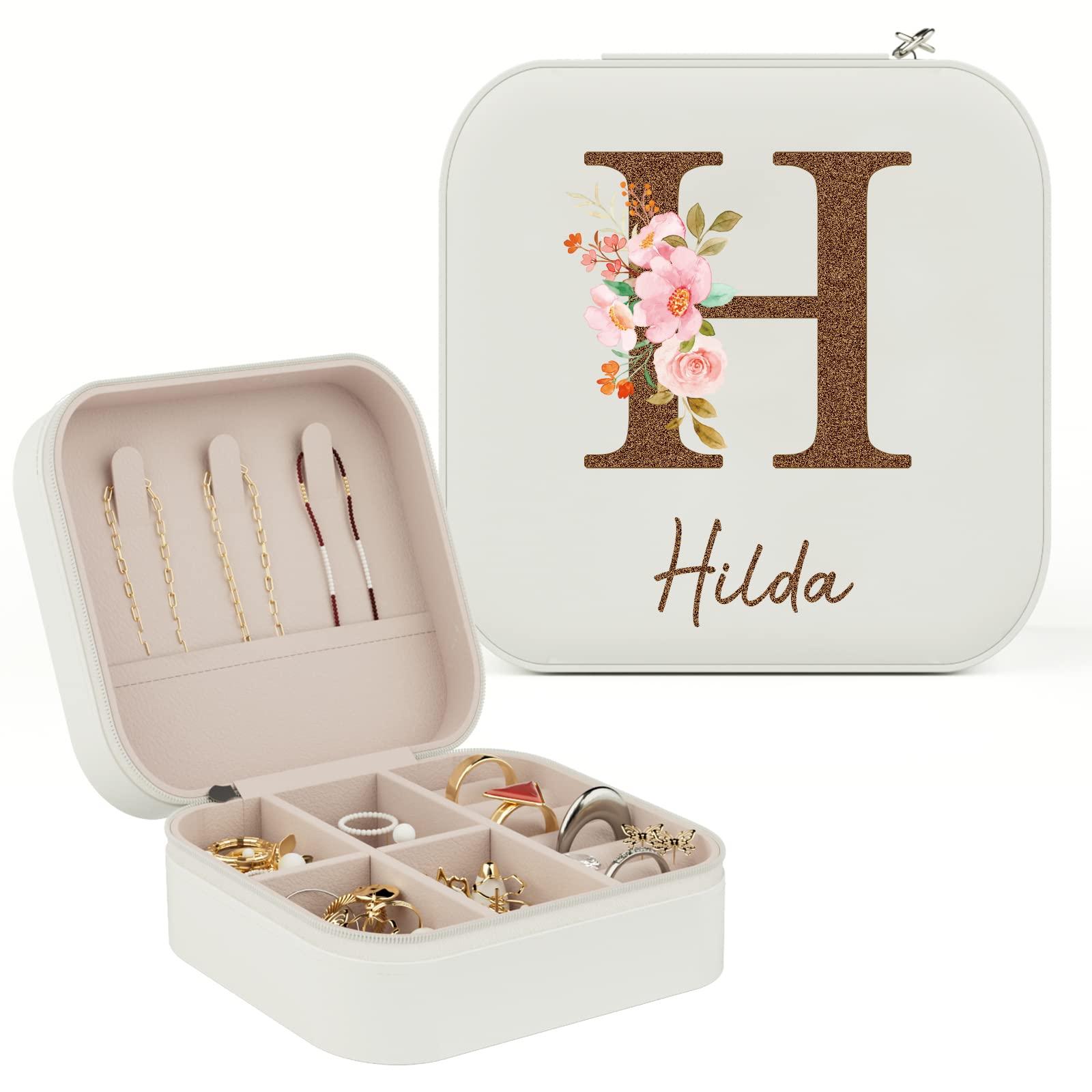 iDIY Ships Next Day Bridesmaid Gifts Personalized Jewelry Box Custom Jewelry Organizer with Birth Initial Name Customized Gifts