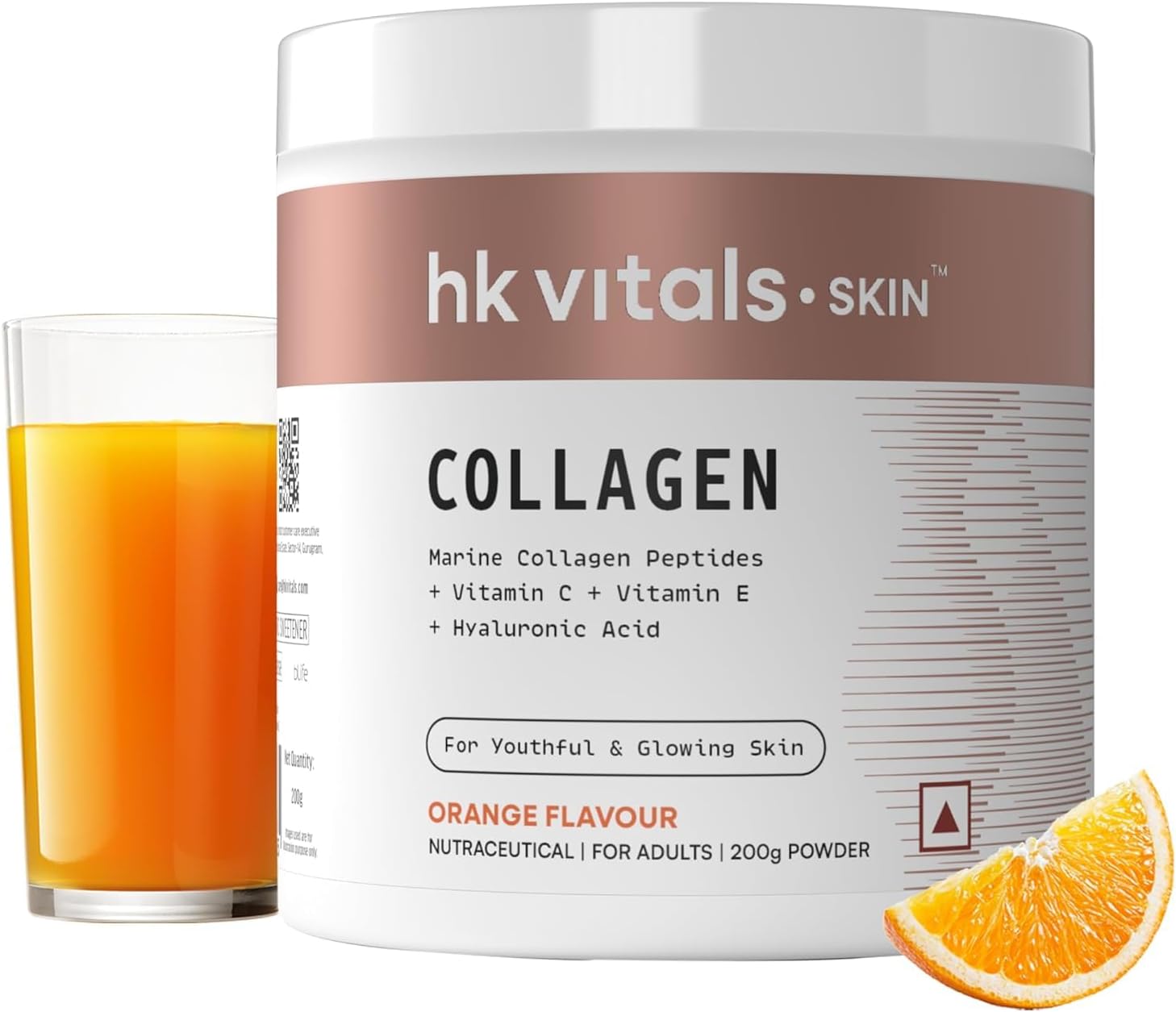 Heal;thKart Hk Vitals Marine Collagen Supplement (Orange, 200 Gram) | Vitamin C, E, Sodium Hyaluronate | for Healthy Skin, Hair & Nails