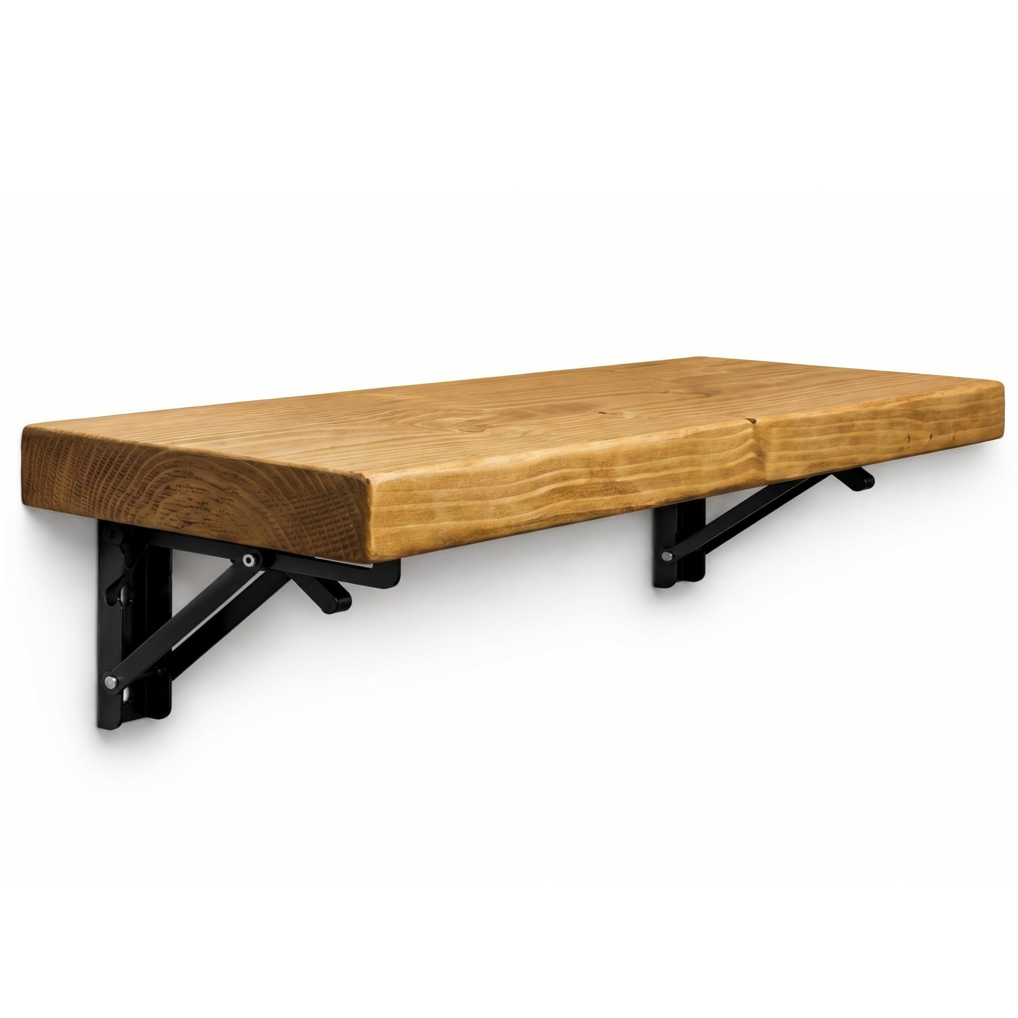 MKGT Rustic Folding Wall Mounted Breakfast Bar Table – Space Saving Fold Down Shelf Desk with Heavy Duty Brackets for Kitchen & Small Spaces (Rustic Pine, 80cm)