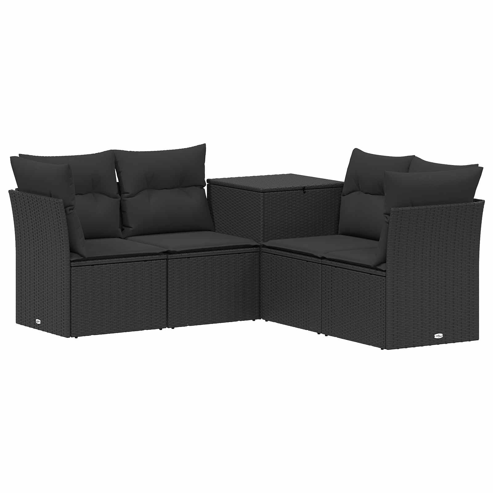 Set Divani 5 Pezzi Nero Polirattan e Acciaio con Box Portaoggetti