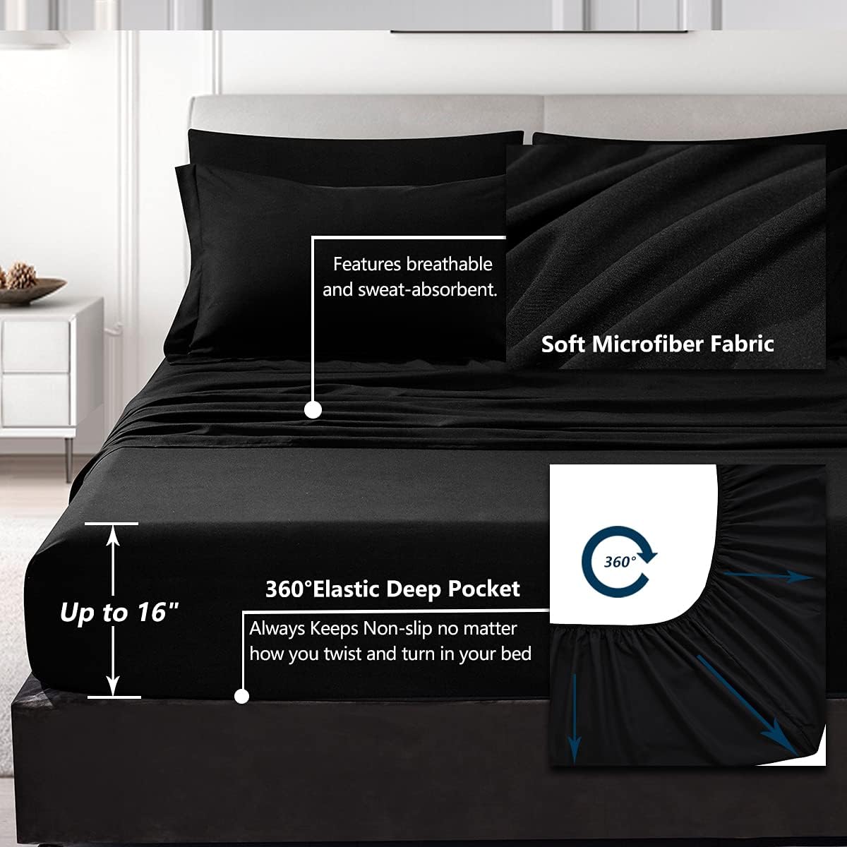 CozyLux Full/Queen Comforter Set with Sheets 7 Pieces Bed in a Bag Black All Season Bedding Sets with Comforter, Pillow Shams, Flat Sheet, Fitted Sheet and Pillowcases : Home & Kitchen