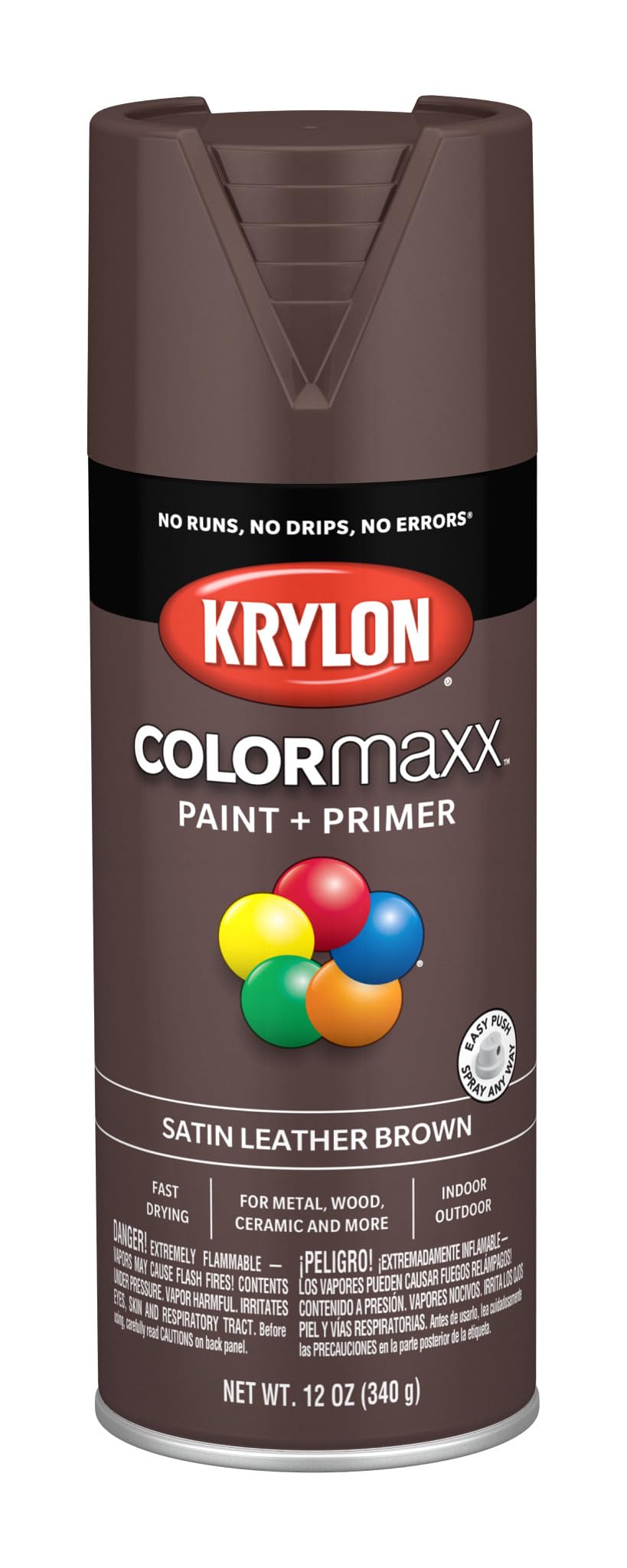 Krylon K05569007 COLORmaxx Spray Paint and Primer for Indoor/Outdoor Use, Satin Leather Brown, 12 Ounce (Pack of 1)