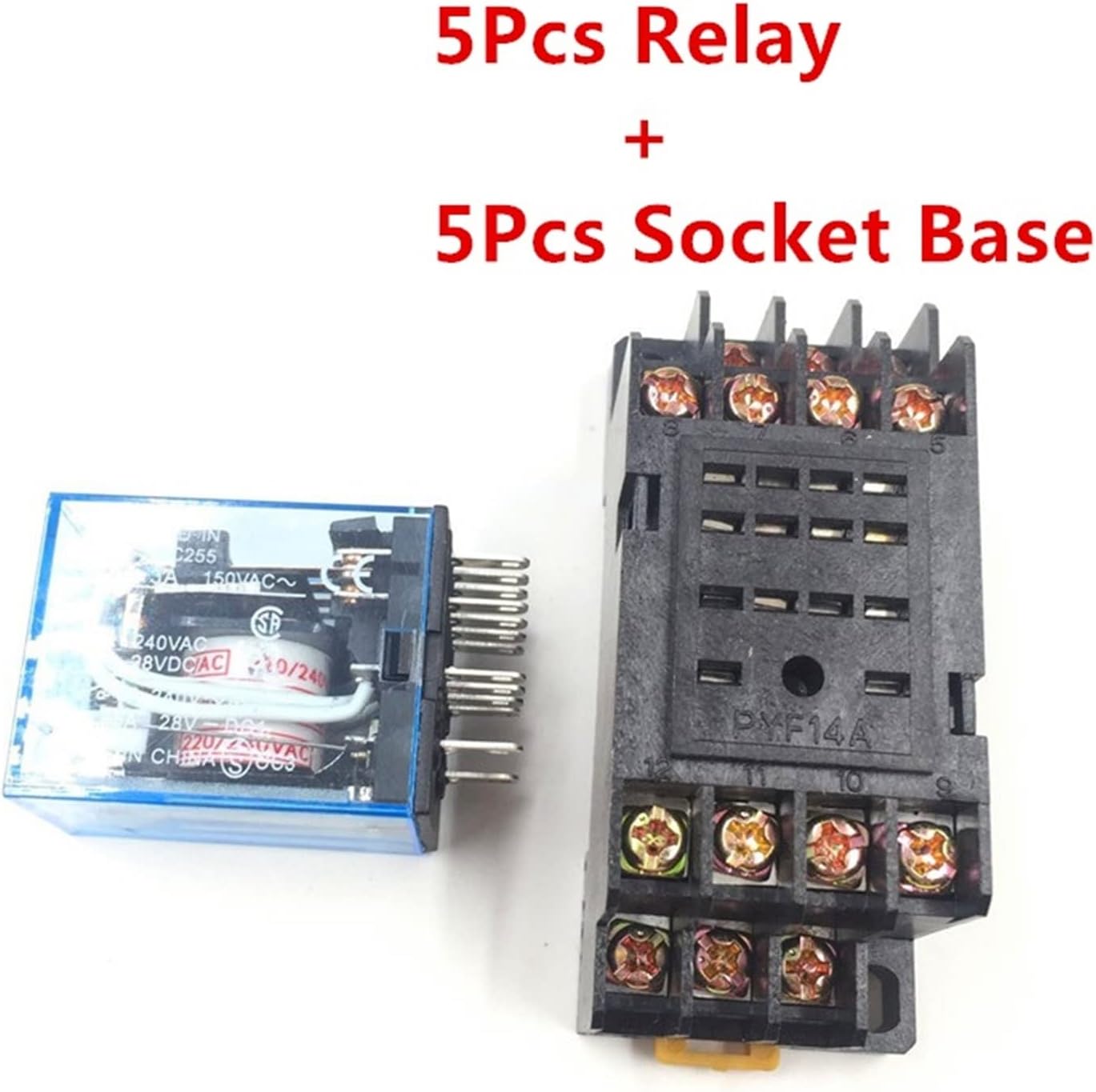 MY4NJ Electronic Micro Mini Electromagnetic Relay 5A 14PIN Coil 4DPDT with PYF14A Socket Base DC 12V 24V AC 110V 220V LED 50Sets(DC 12V)