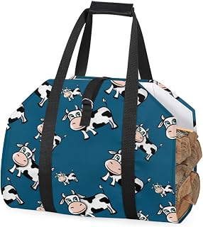 Cow On Basket Color Background Firewood Carrying Bag Firewood Log Tote Indoor Carrying Animal Cows Bag Firewood Storage Bag Fire Log Rack Outdoor Fire Firewood Carrying Bag with Handles