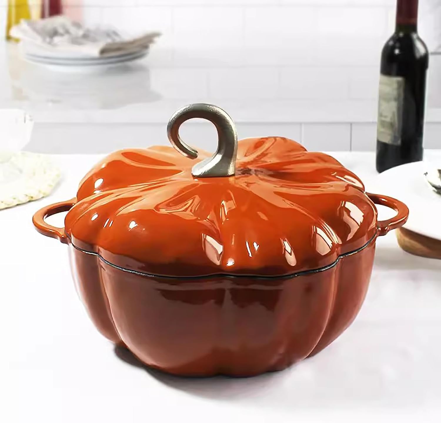 Pumpkin Cocotte,Pumpkin Dutch Oven Pot with Lid,Enamel Cast Iron Cooking Pot,Non Stick Pumpkin Pot,Stew Pot Soup Pot,Serves 3-5,Halloween Thanksgiving Decor Pot Gift(3.9 Quart, Orange)