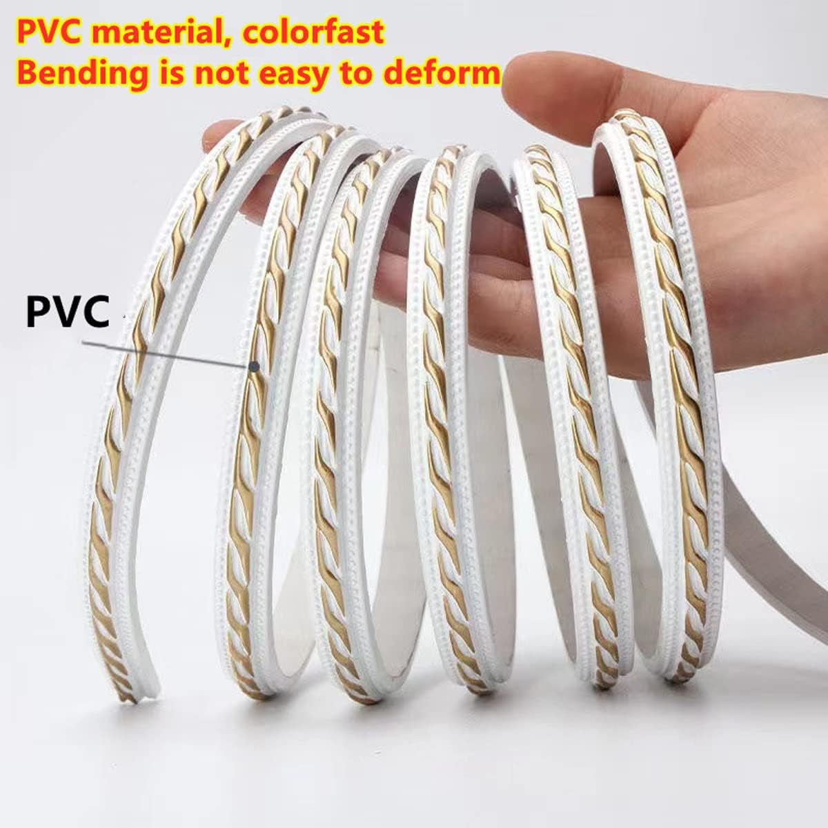 2 Meters Wall Moulding Trim Peel and Stick Crown Molding, Flexible Baseboard Trim Ceiling Trim Molding,Width 15mm,Gold+White