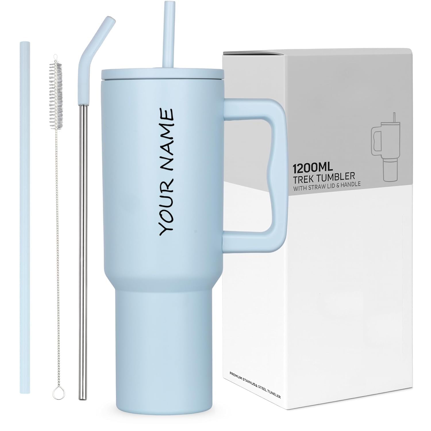 PEIPUS Stainless Steel Tumbler with Steel and Plastic Straw,1200ml Capacity Double Insulated Cup 100% Leak Proof Mug Cupholder for Gym, Travelling and Office (Retro Mint Personalised)