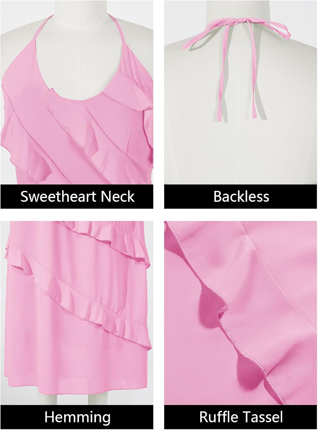 Wenrine Womens Sexy Chiffon Halter Maxi Dress Sleeveless Backless Ruffle Tassel Party Club Dresses - Image 6