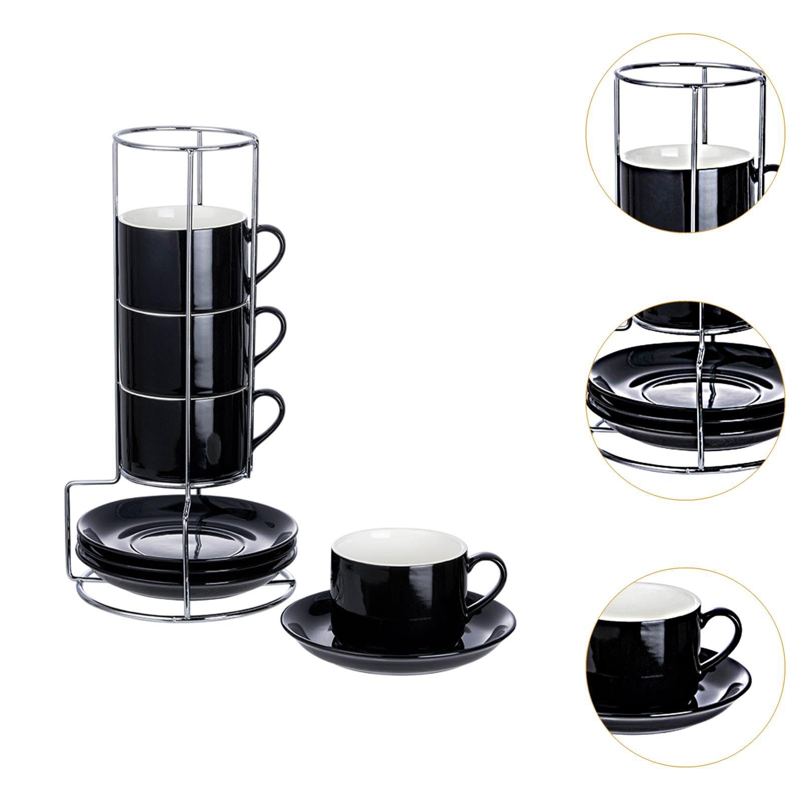 Tazas de Cerámica para Espresso con Platillos Y Soporte de Metal, Ahorran Espacio, Tazas de Espresso, Tazas de Café, Tazas de para Té Y, 5 onzas