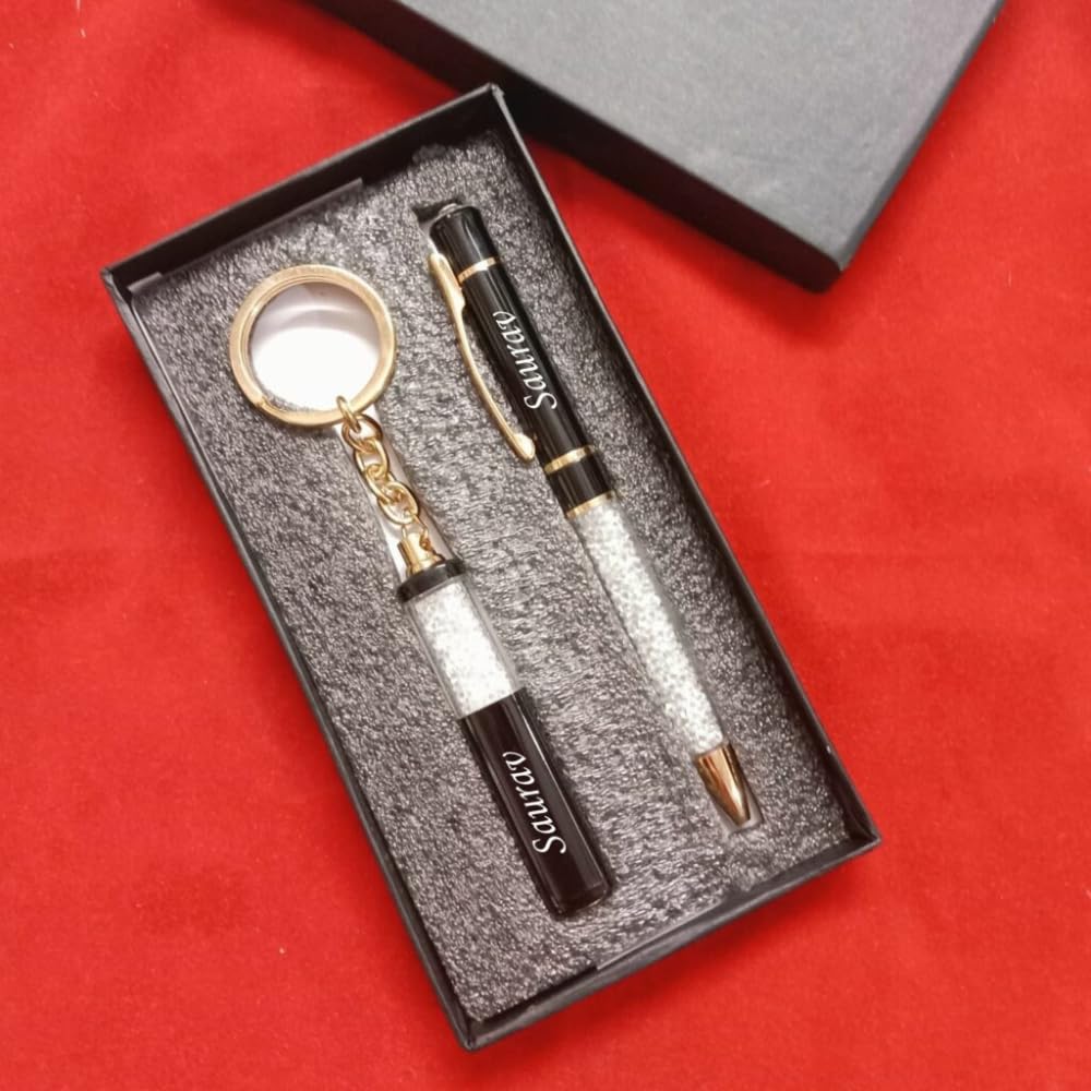 Personalized Silver Crystal pen and Keychain set Metal crystal pen engraved Gift for teacher advocate Corporate gift Thankyou gift for friend and family pen with name engraved custom pens gift for him 3