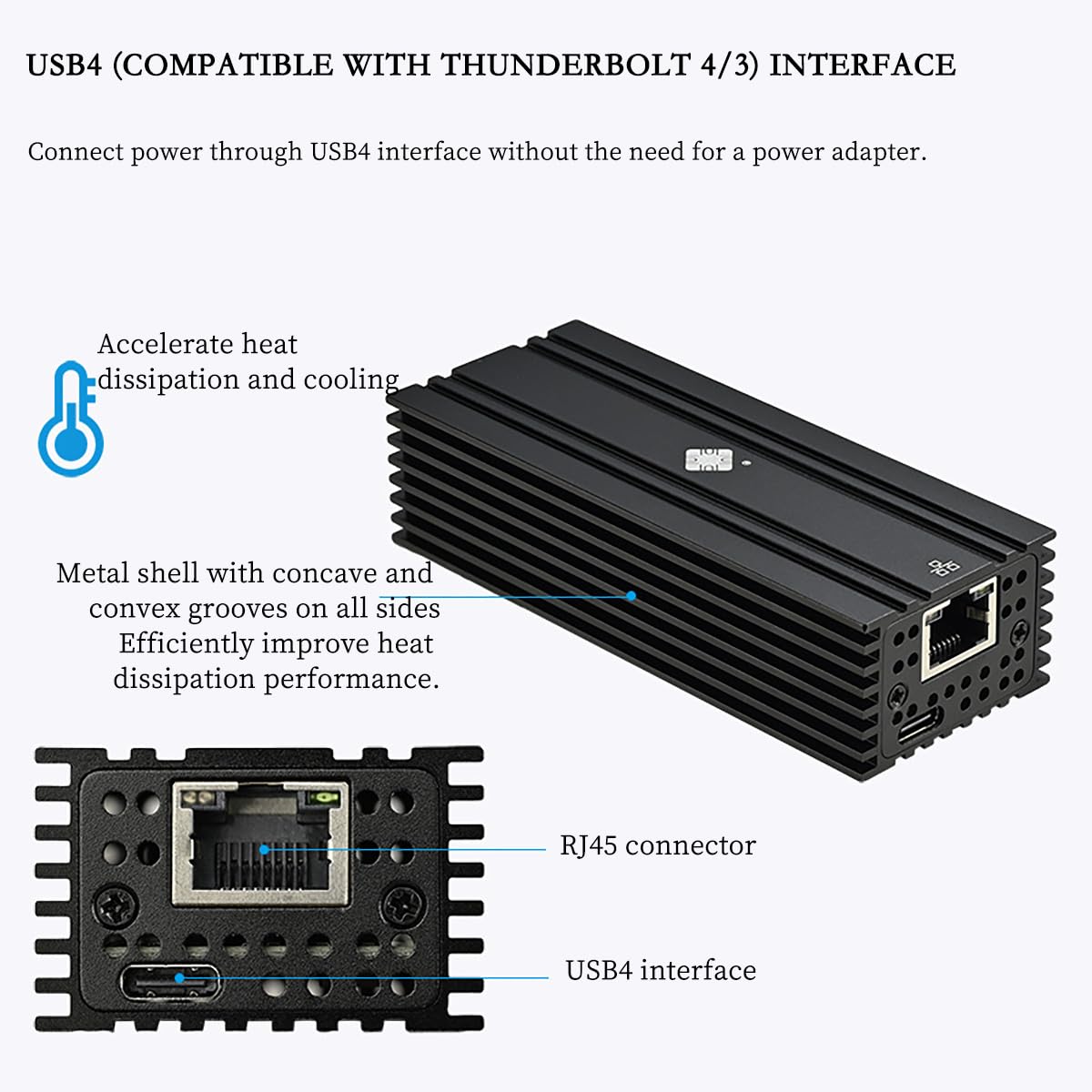 I0-HTB1131-GLAN Carte Réseau USB 4 vers 10G RJ45 Adaptateur Ethernet avec un Port Compatible avec Thunderbolt 3 4 5