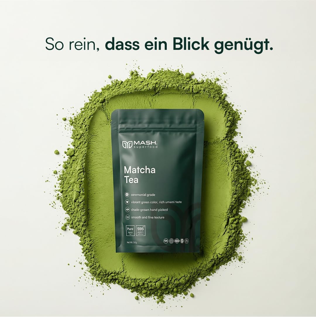 MASH Matcha Reines Bio-Teepulver 50 g, Zeremonienqualität, 100% Bio-Matcha-Pulver, vegan