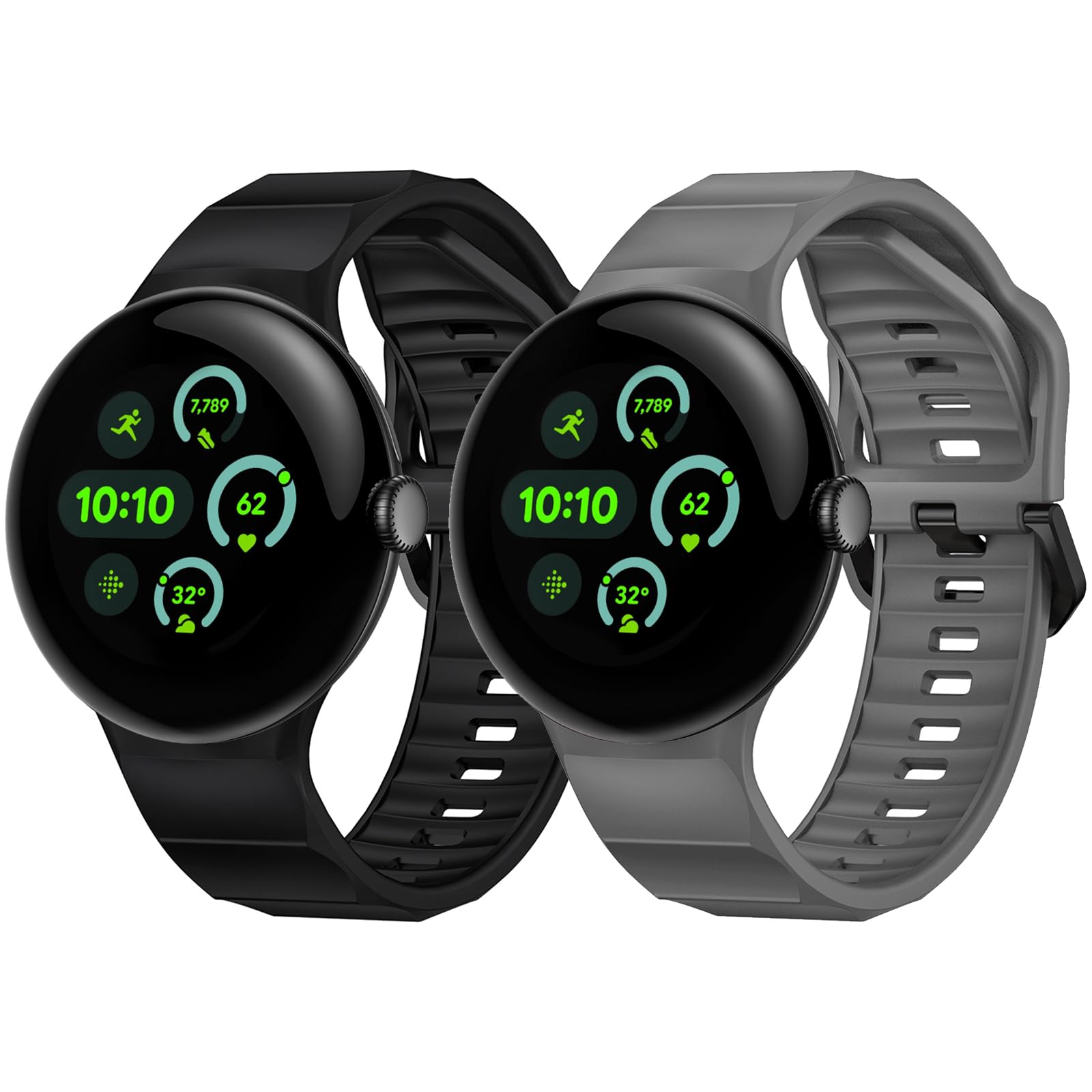 BandRain Sport Bands Compatible with Google Pixel Watch 3 45mm Band, 2 Pack Waterproof Rugged Silicone Sport Strap for Pixel Watch 3 Band 45mm 2024 Women Men