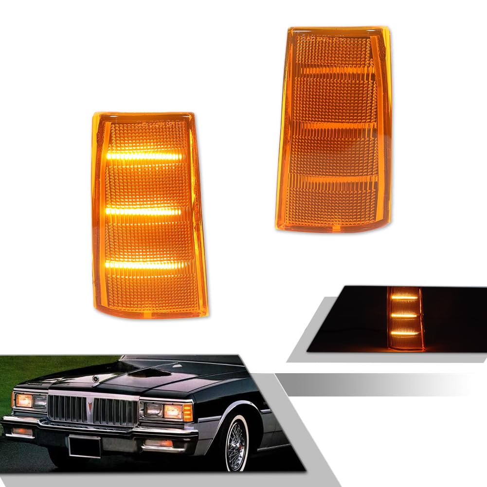 GTINTHEBOX Amber Lens Amber LED Front Side Marker Corner Lights For 1981-1985 Chevy Impala/Chevy Caprice,1983-1986 Pontiac Parisienne,1983-1989