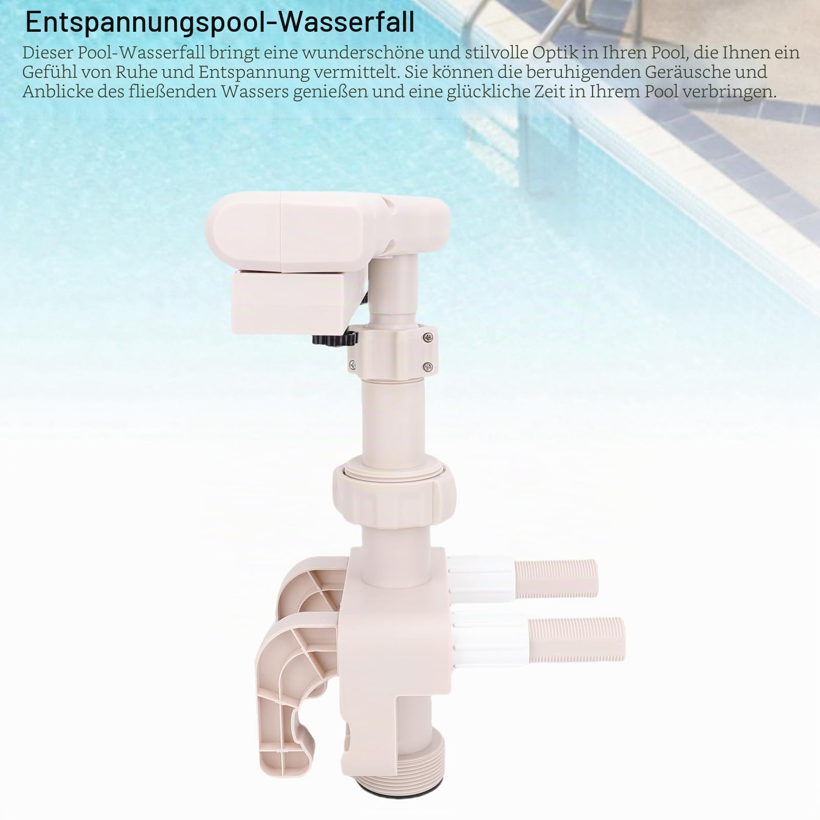 Buachois Poolbrunnen mit LED Beleuchtung, 360° Wasserfall Schwimmbadbrunnen, Pool Fontaine Aufstellpool Verstellbare Wasserdruckhöhe Intensität Wasserfallbrunnen Poolwasserfall für Gartendekoration