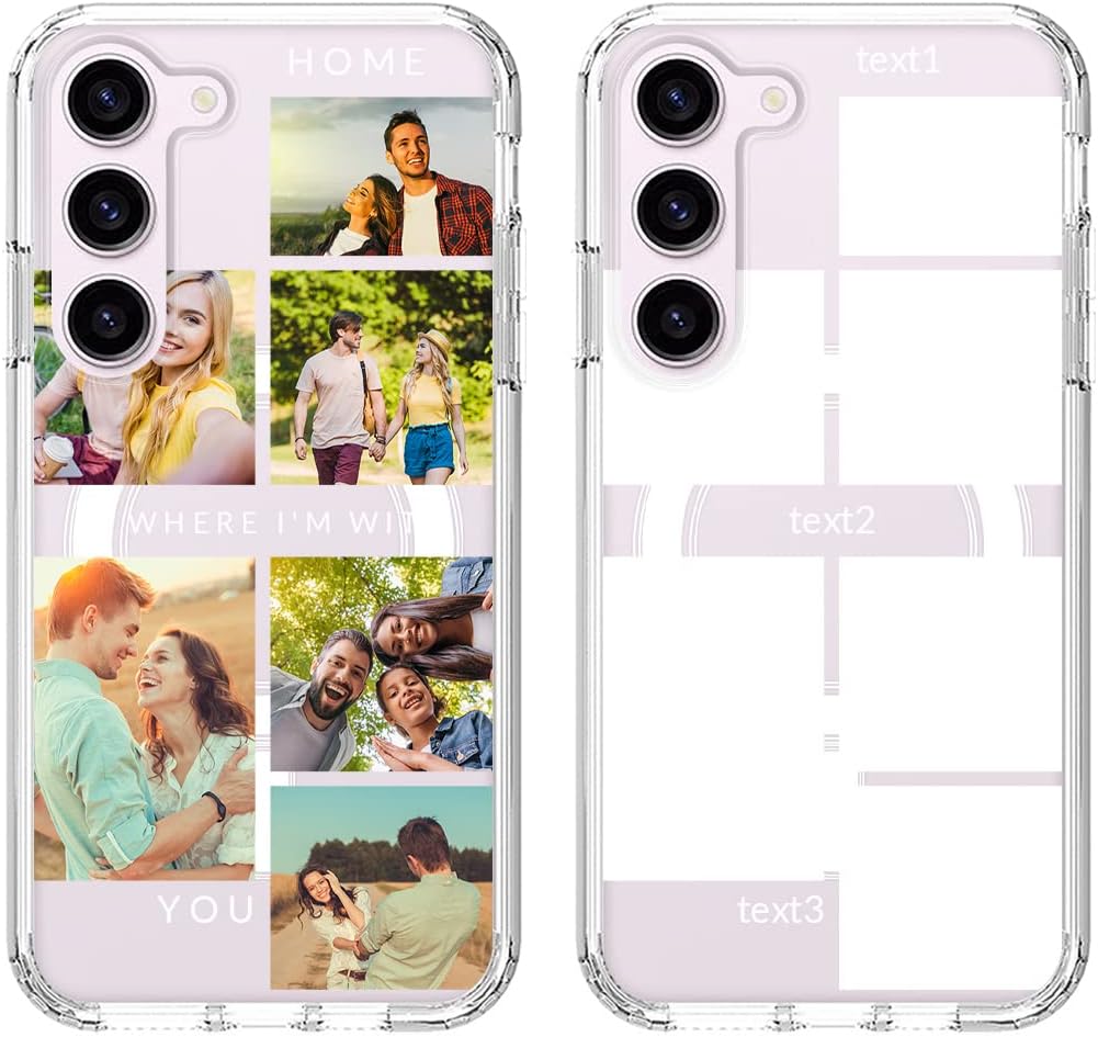 Custom Phone Case for Galaxy S23, Compatible with Magsafe Multi-Photo Shock Absorption Photo Case Personalized Multi-Picture Phone Cover for Galaxy S23-6.1 inch, Crystal Clear