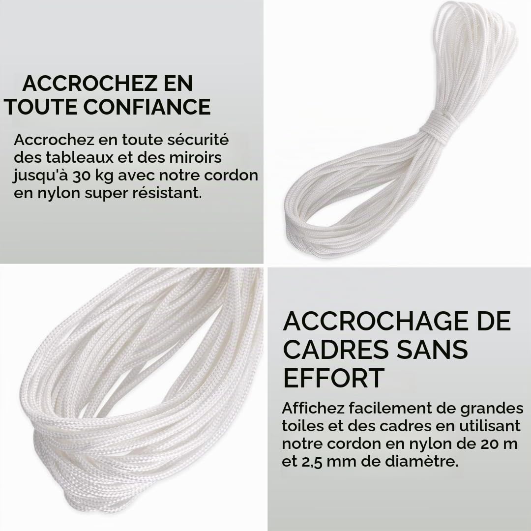 3 Cordons De Suspension Nylon 3m – Blanc, Résistance 30 Kg, Onestopdiy
