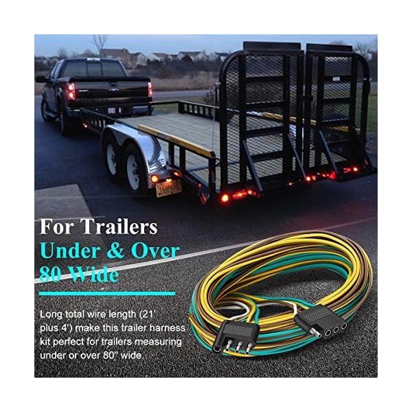 SUZCO 25 Foot 4 Wire 4Flat Trailer Light Wiring Harness Extension Kit