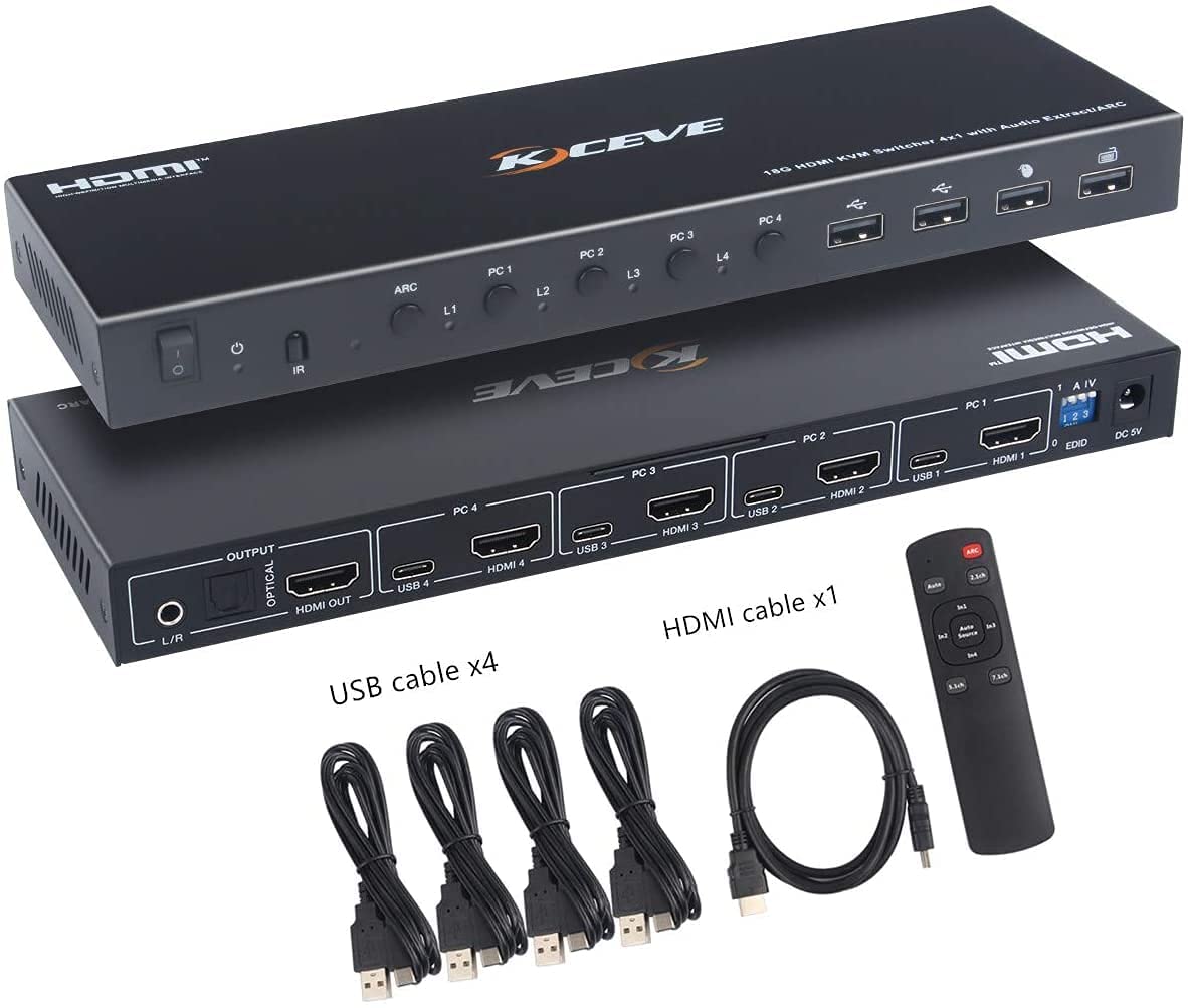 KVM Switch HDMI 4 Port Box, USB HDMI KVM Switcher UHD 4K60Hz, 4