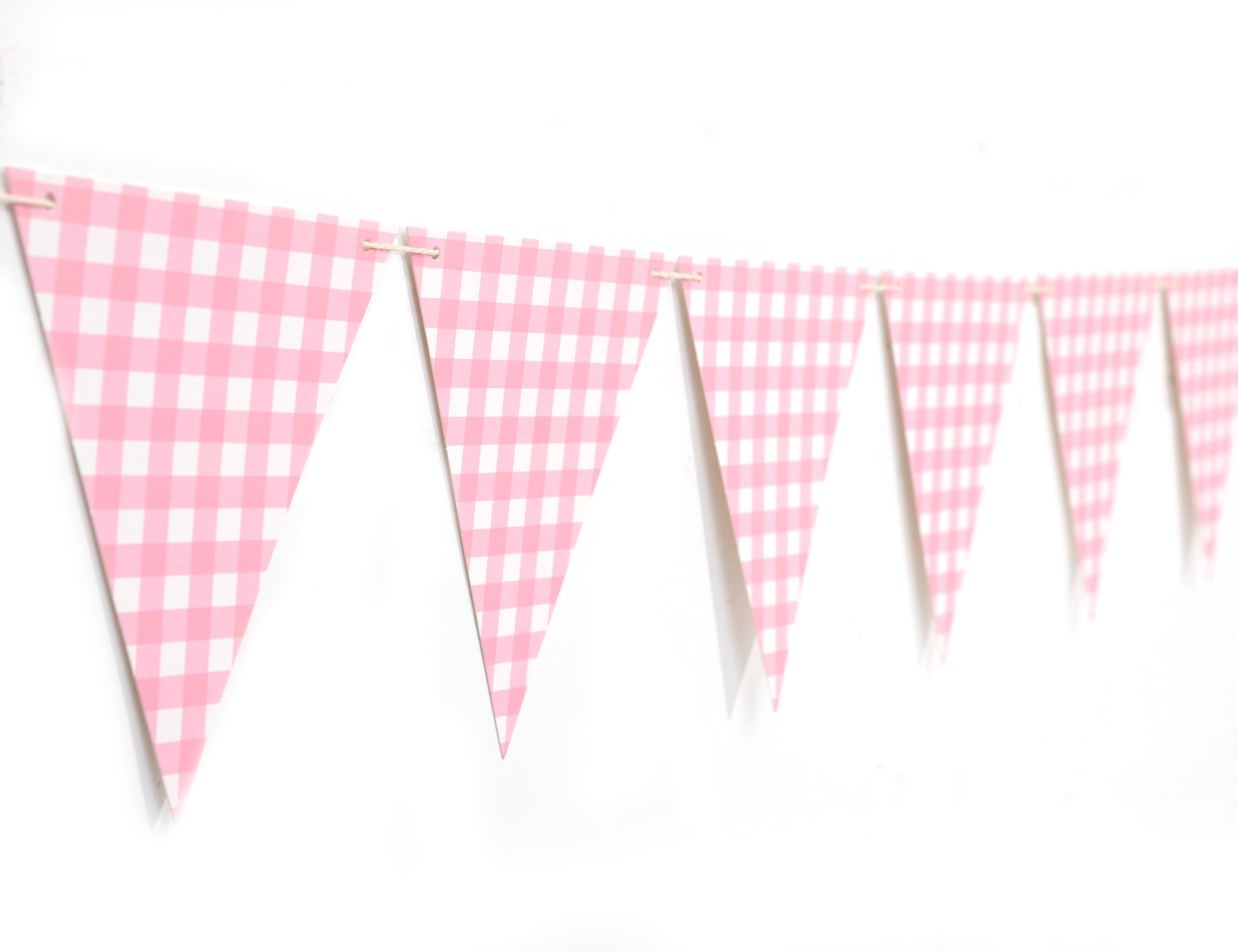 Pink Gingham Flag Banner - Baby Shower Party Decorations,Gingham Pennant Flags,Nursery Decor Bunting,Gender Reveal Banner(pink)