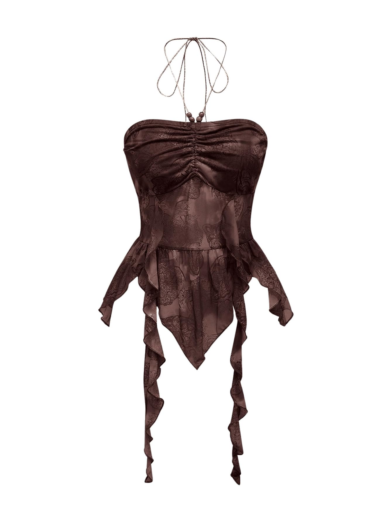 GORGLITTER Women's Halter Crop Y2k Tube Tops Asymmetrical Ruffle Hem Backless Cami（Runs Small, Please Size Up）