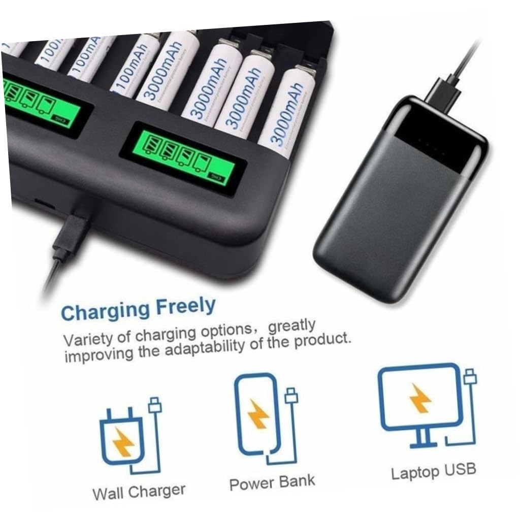 Cargador Inteligente de Baterías AA AAA con Pantalla Digital USB Ranuras Protección Múltiple y Carga Simultánea para Pilas Recargables