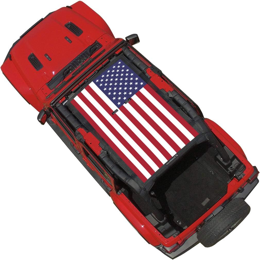 Shadeidea JL Top Sunshade Compatible with Jeep Wrangler JLU Sun Shade Top 4 Door Roof Mesh Screen Cover 2018-2023, Wind Noise UV Blocker -10 Year Warranty - American Flag -Front&Rear