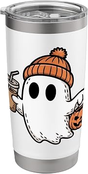 Cute Halloween Ghost Cozy Beanie Iced Coffee Lovers Pumpkin Stainless Steel Insulated Tumbler