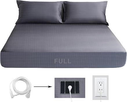 Grounding Sheets Silver Fiber Fitted Sheet Full Grounding Sheets for Bed Organic Cotton Earth Sheet with Cord 54"x75"x14",Gray