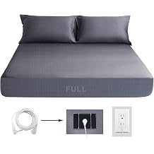 Grounding Sheets Silver Fiber Fitted Sheet Full Grounding Sheets for Bed Organic Cotton Earth Sheet with Cord 54"x75"x14",Gray